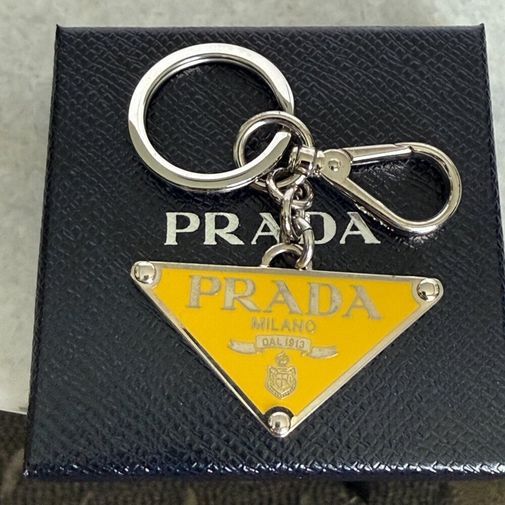 PRADA Key Ring Charm PRADA Metal Triangle Triangle Logo Plate, Yellow, IPS057 - Picture 6 of 10